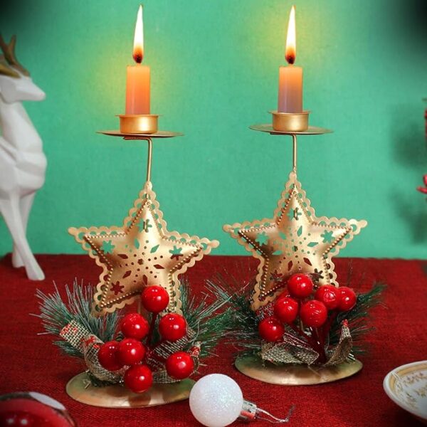 TIED RIBBONS Set of 2 Christmas Candle Holder for Pillar Candles Tealight